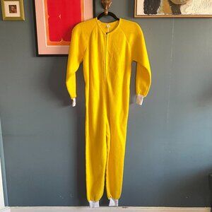 1970s Vintage JCPenny Yellow Fleece Pajama Zipper Front Onesie Jumpsuit